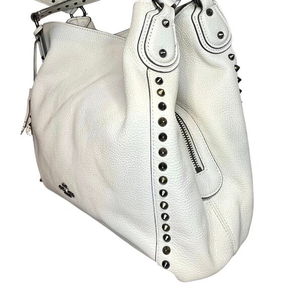 Coach Edie 31 Shoulder Bag – Chalk Pebbled Leather Silver & Gold Rivets /Dustbag - Picture 2 of 16